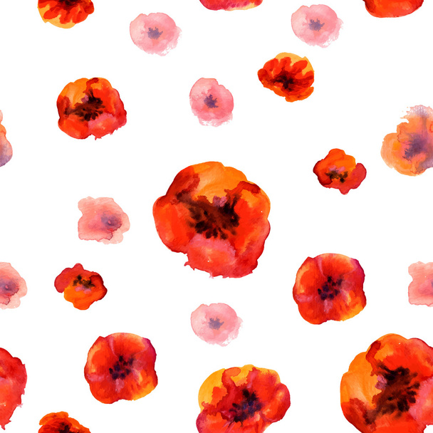 White background with watercolor poppies and copy space - Vector, Image