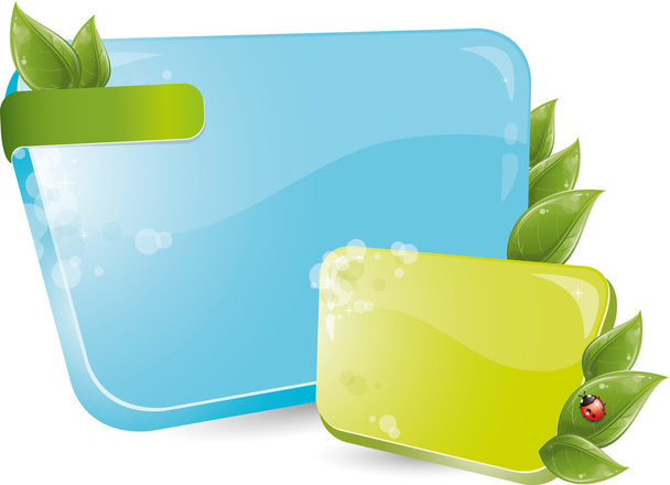 blauw formulier met groen blad en lieveheersbeestje - Vector, afbeelding