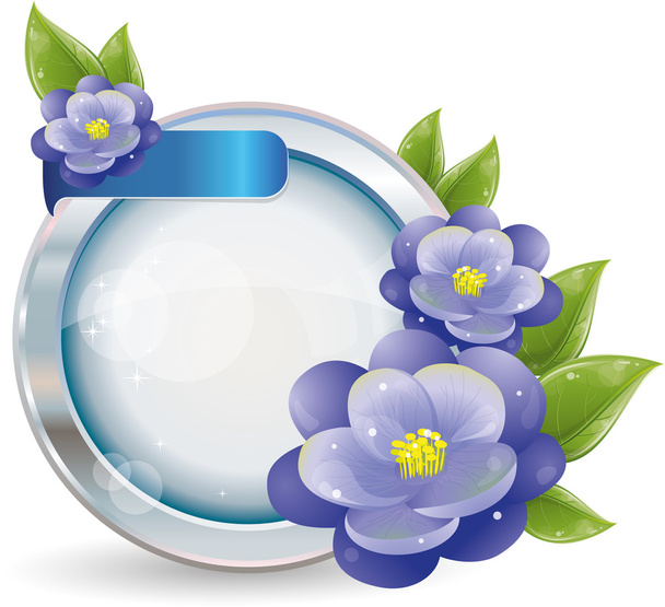 Silver circle frame with violet flowers - Вектор, зображення