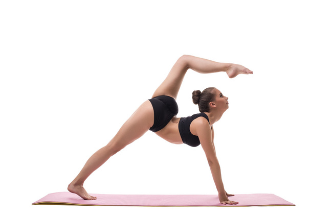 Yoga. Image of harmonous girl showing exercise - Foto, Imagen