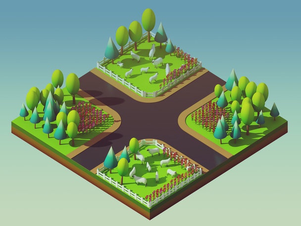 Sheep in the landscape, isometric view - Photo, Image