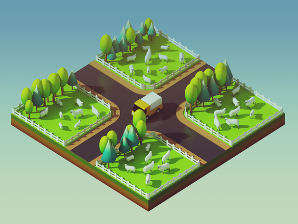 Sheep in the landscape, isometric view - Photo, Image