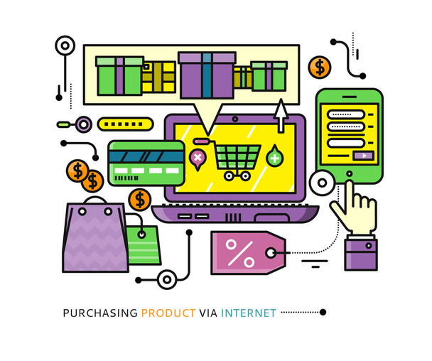Purchasing, Delivery of Product via Internet - Vektör, Görsel
