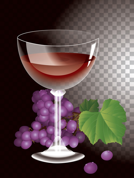 wine glass on background bunches of grapes - Vektor, kép