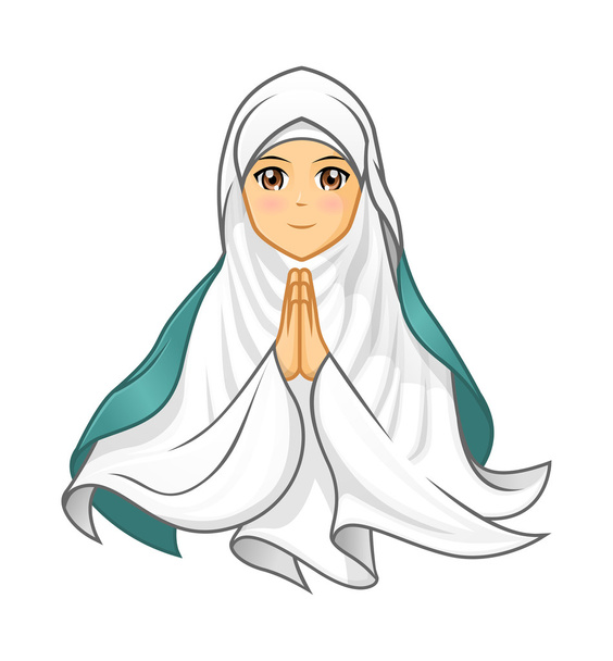 Donna musulmana di alta qualità che indossa un velo bianco con braccia accoglienti
 - Vettoriali, immagini