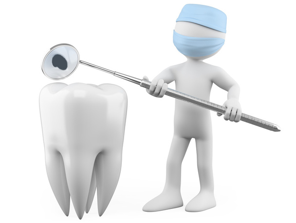 Zahnarzt zeigt einen Hohlraum mit Mundspiegel - Foto, Bild