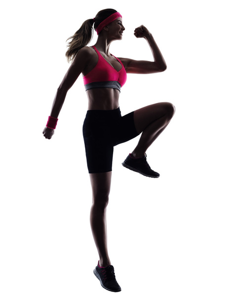 woman fitness jumping  exercises silhouette - Zdjęcie, obraz