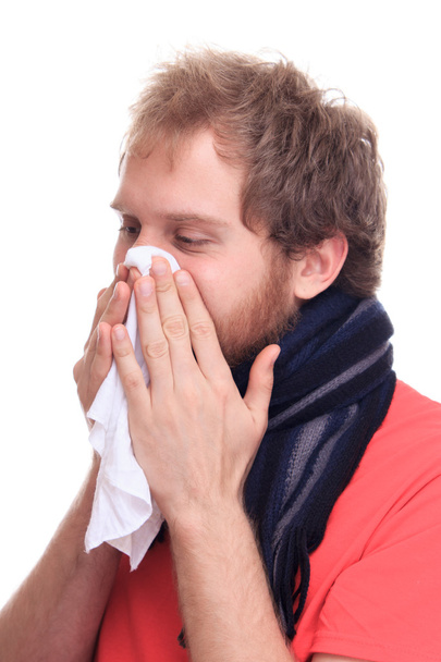 Sick man using handkerchief - Fotó, kép