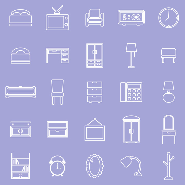 Bedroom line icons on violet background - Vektör, Görsel