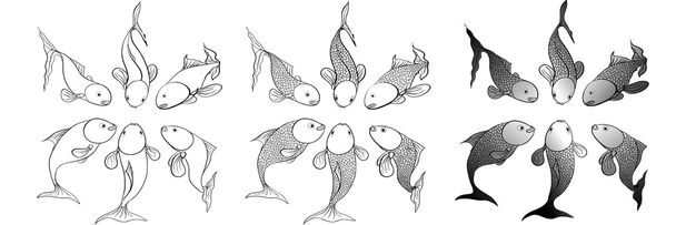 fishes black and white - Vector, Imagen
