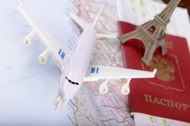 Travel concept with money documents and map - 写真・画像