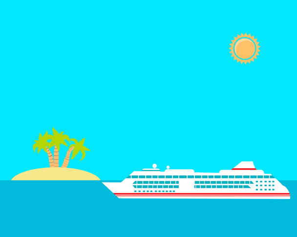 Cruise ship on the background of the island with palm trees. Vector illustration - Vector, Image