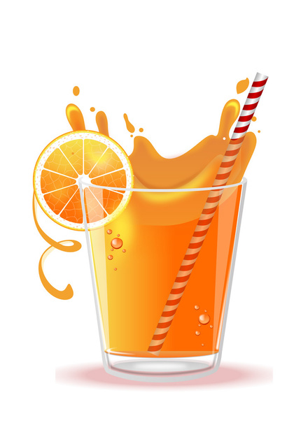 orange juice in glass on white background - Vector, Image