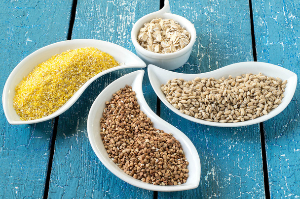 Corn, buckwheat, barley, oatmeal  - Photo, Image