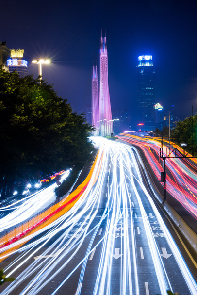 long exposure of Guangzhou night traffic scene - Photo, Image