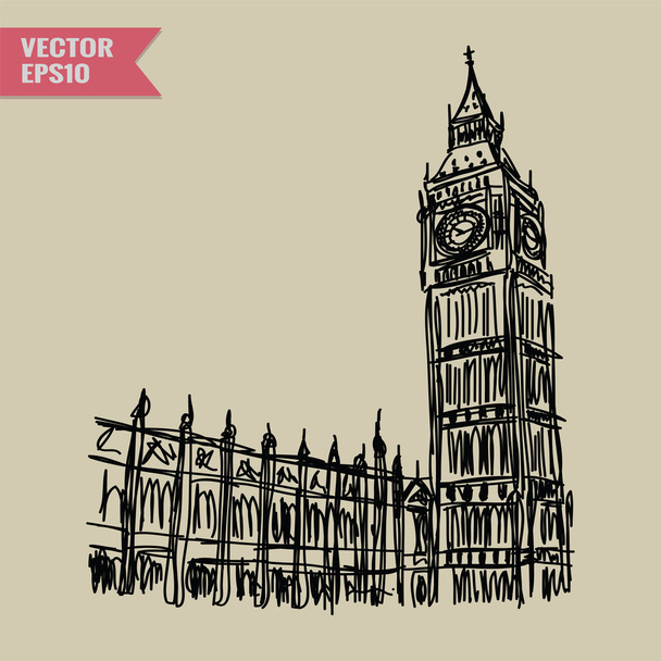 Boceto a mano libre Colección de monumentos famosos del mundo: Big Ben London, Inglaterra
. - Vector, imagen
