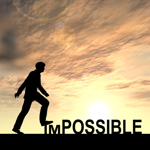 businessman  stepping over impossible text - Photo, Image