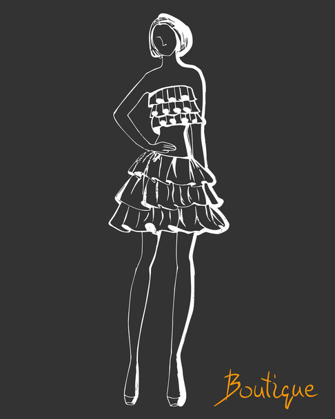 Stylized ink fashion model figure - Διάνυσμα, εικόνα