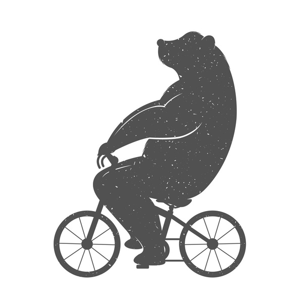 Vintage illustratie van grappige beer op een fiets - Vector, afbeelding