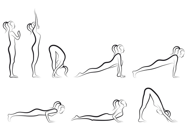 Yoga sun salutation set, vector - Vector, Image
