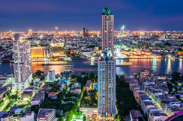 Пейзаж Вид ночью в верхней части Бангкока, Бангкок, Таиланд
 - Фото, изображение