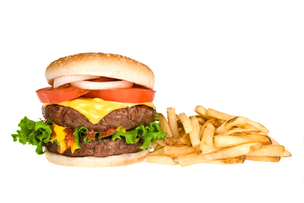 Hamburger and french fries - Foto, afbeelding