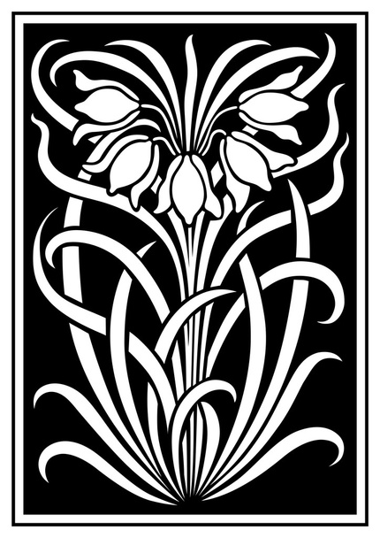 White silhouette of flowers ornament on a black background. - Vector, Image