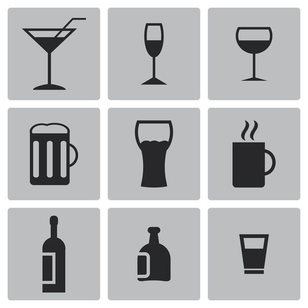 Vector black beverages icon set - ベクター画像