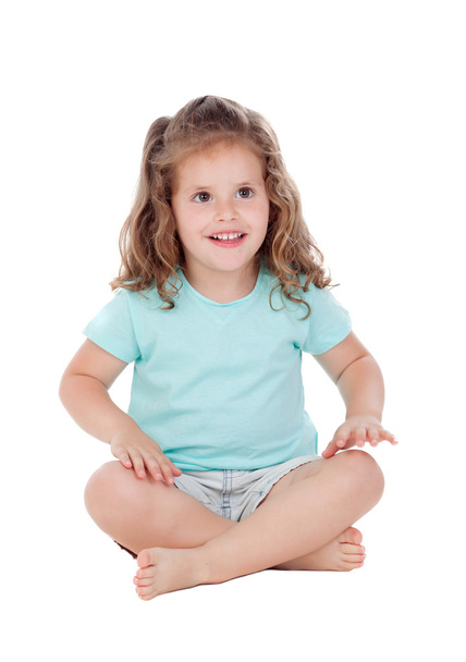 Cute little girl with three year old sitting on the floor - Φωτογραφία, εικόνα