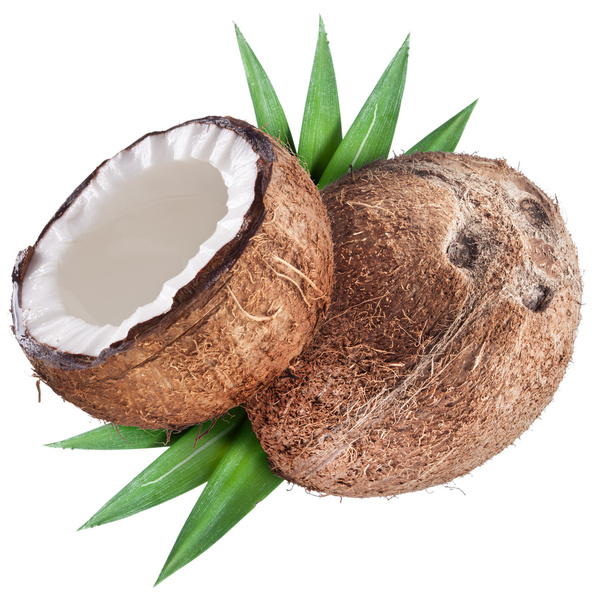 kokos met bladeren. - Foto, afbeelding