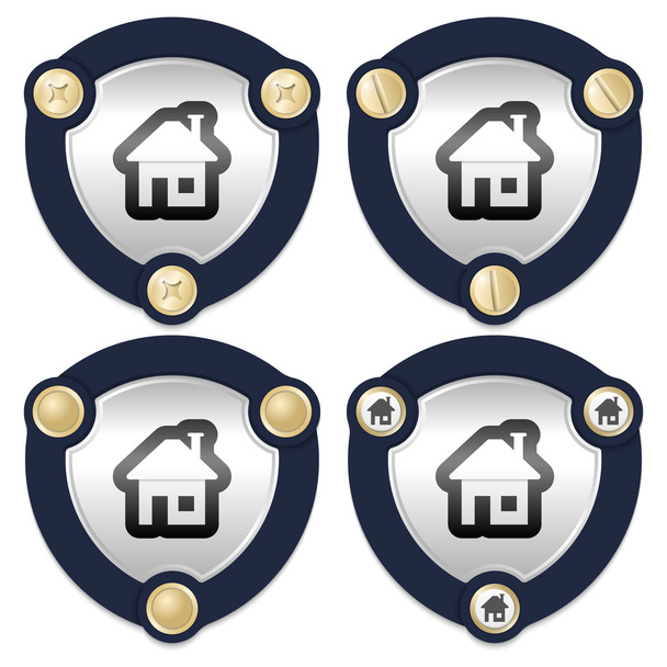 Set of four abstract icons with golden screws and the symbol of  - Vetor, Imagem