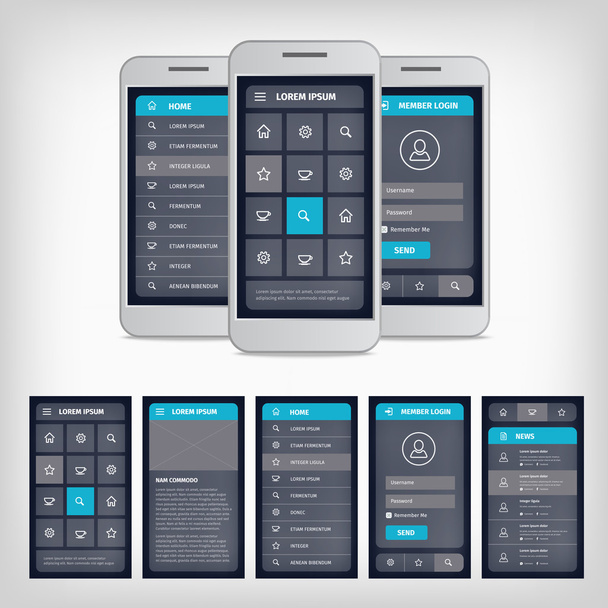 vector blue mobile user interface - Vector, Image