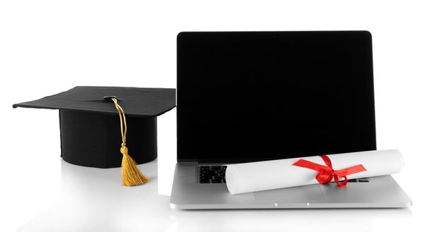 Graduation cap with laptop - Foto, Imagem