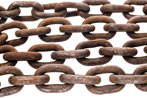 Rows of old iron rusty chain links - Zdjęcie, obraz