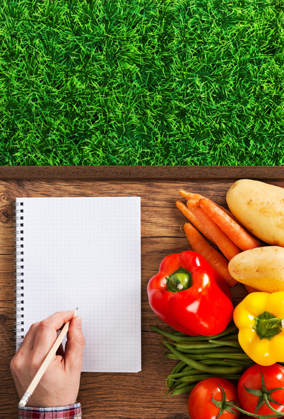 Farmer's notebook with vegetables - Фото, зображення