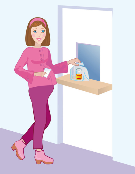 The pregnant hands over the planned urinalysis - Vector, Image