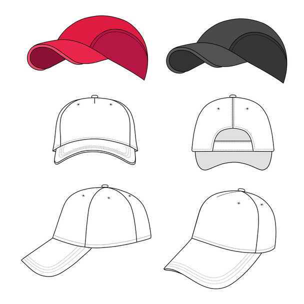 Baseball, tennis cap outlined template - Вектор, зображення
