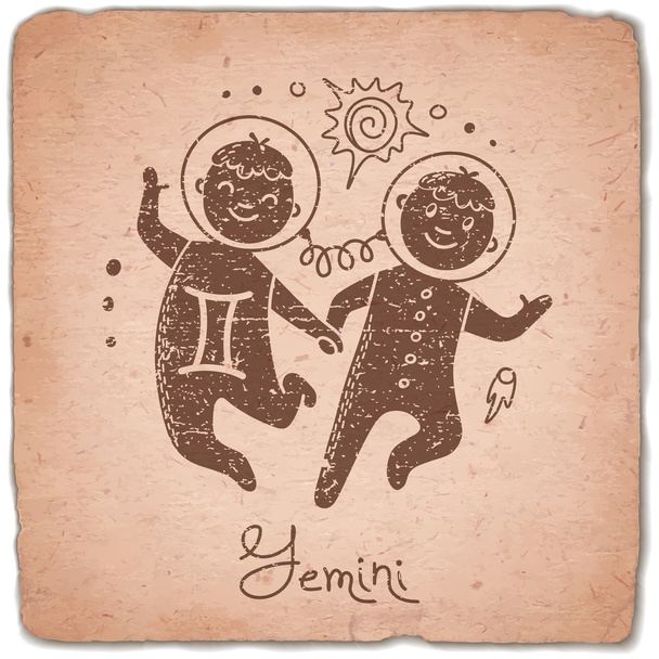 Gemini zodiac sign horoscope vintage card. - Διάνυσμα, εικόνα