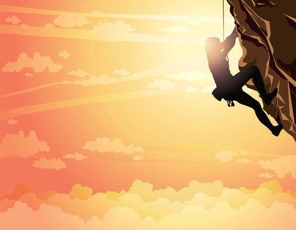 Rock climber and sunset. Sport. - Vector, Image
