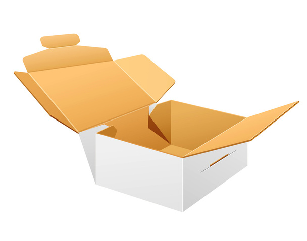 Open parcel boxes, empty brown and white box design - Διάνυσμα, εικόνα