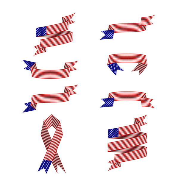 Set of vector flat ribbons for US Independence Day - July 4th holiday - Διάνυσμα, εικόνα