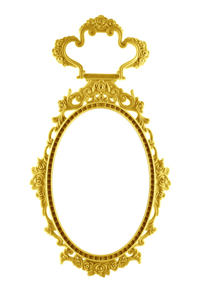 Χρυσό κύκλο κορνίζα οβάλ καθρέφτης που απομονώνονται σε λευκό φόντο. - Φωτογραφία, εικόνα