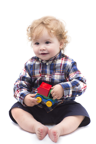 Funny baby boy playing with car toy - Φωτογραφία, εικόνα