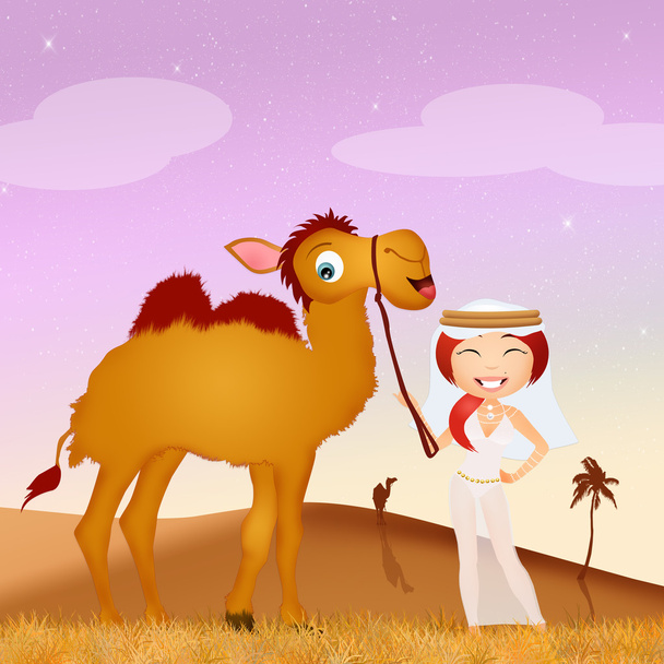 Arab woman and camel - 写真・画像