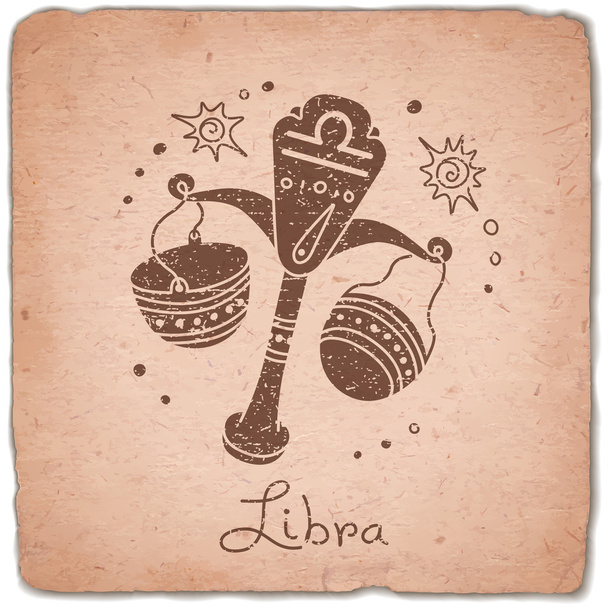 Libra zodiac sign horoscope vintage card. - Διάνυσμα, εικόνα
