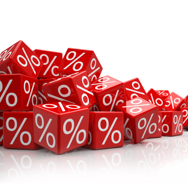 vallende rode blokjes met procenttekens - Foto, afbeelding