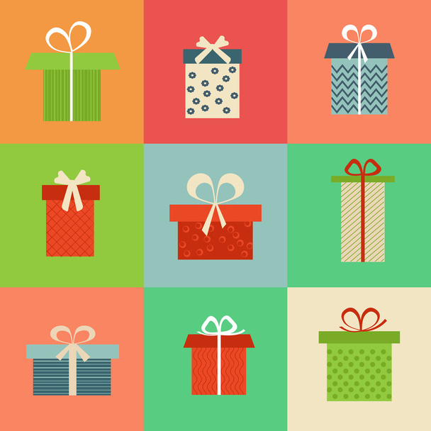 Set of colorful icons of gift boxes - Vector, afbeelding