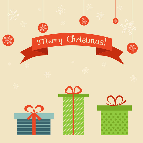 Retro Christmas card with gift boxes - Vector, afbeelding