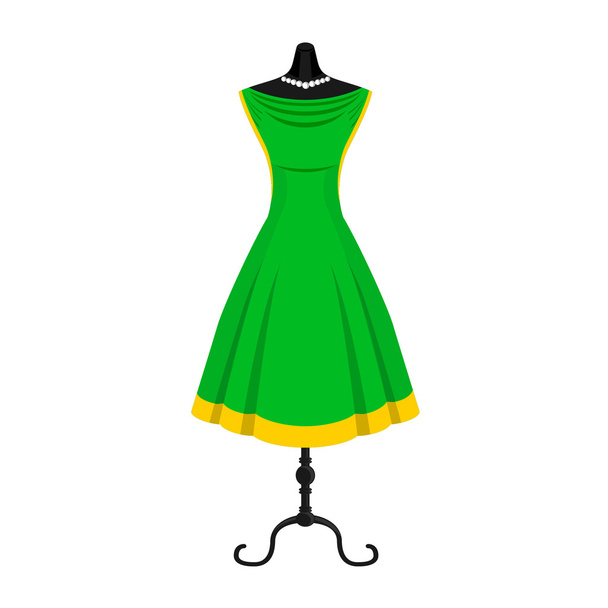 Retro groene jurk - Vector, afbeelding