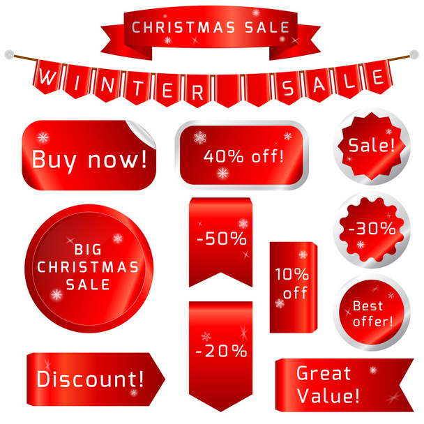 Christmas sale Ribbons Set isolated - Vector, afbeelding